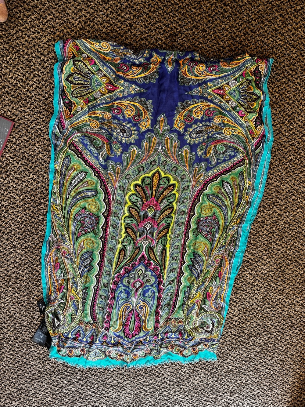 Etro Multicolor Paisley Swim Sarong with Turquoise Trim